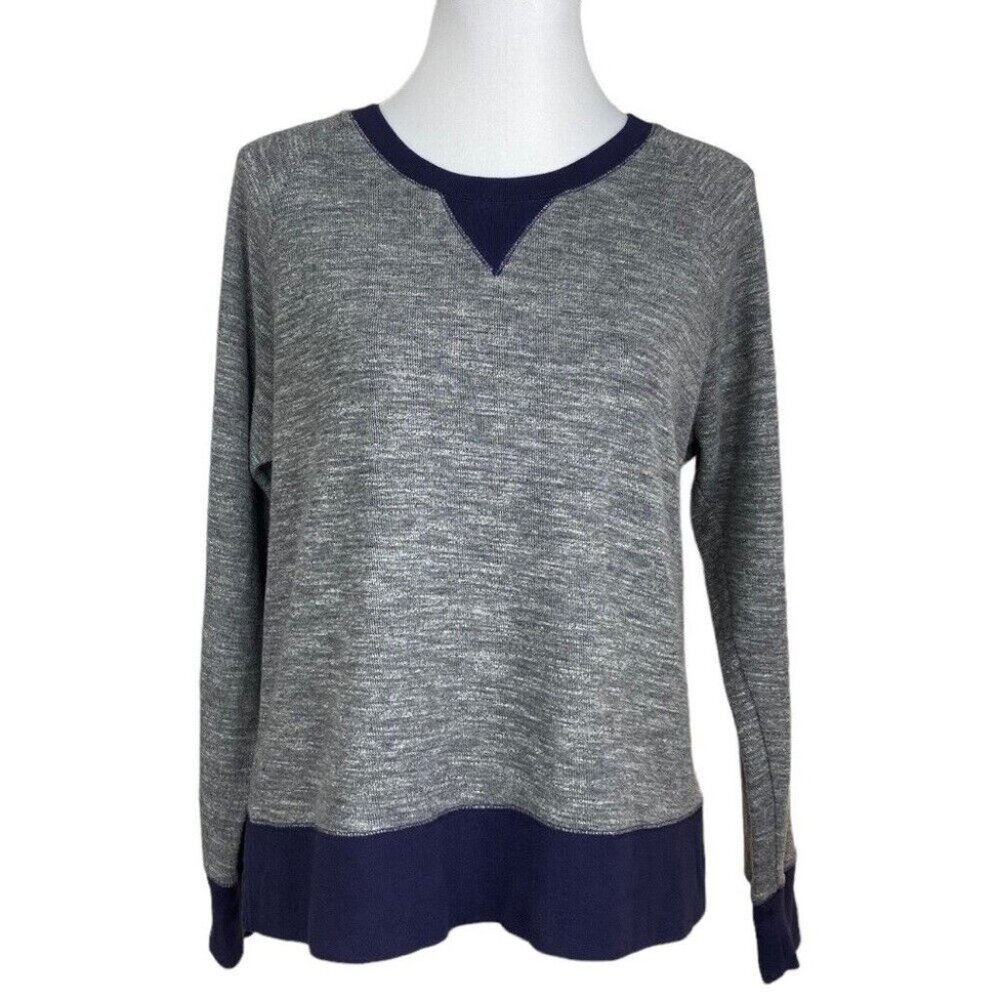 Madewell Women's Gray Navy Crew Neck Long Sleeve Athleisure Sweatshirt M/C43